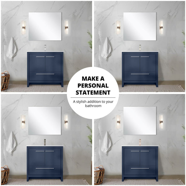 English Elm Navy Blue Bath Vanity With White Quartz Top & Brushed Nickel Faucet – Stylish Storage Solution! P1 B2731P259341-GIGA