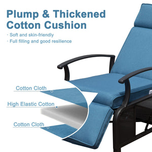 English Elm Adjustable Patio Recliner Chair with Flip Side Table, Ergonomic Cushions, Heavy-Duty Steel, 350lb Support Blue W1859P196390