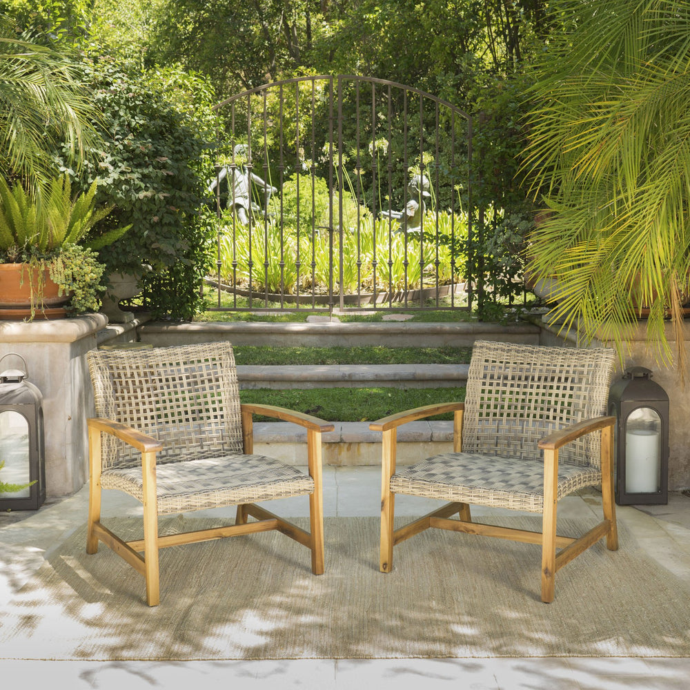 English Elm Christopher Knight Home® - Outdoor Acacia Wicker Club Chairs Set (2) - Natural/Grey Acacia Frame, 400 lb Capacity, All-Weather Comfort 60397.00WTC