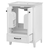 English Elm 24" Bathroom Vanity With Sink, Bathroom Vanity Cabinet With One Drawer and Doors, Solid Wood and Mdf, White