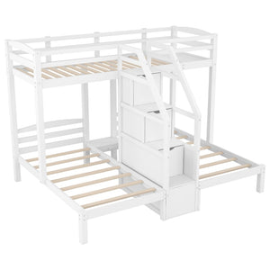 English Elm Twin Triple Bunk Bed Pine Frame with Staircase Storage Drawers for Kids Rooms GX000309AAK
