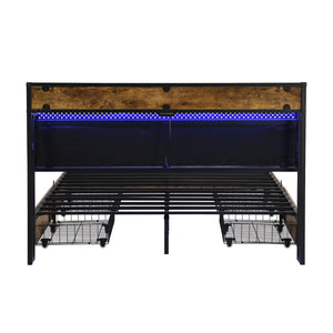 English Elm Full Platform Storage Bed with Led Headboard Charging Station and Four Under Drawers W311P187977