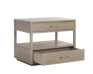 Sunpan Bridgerton Nightstand: Mid-Century Modern Oak Design with Soft Close Drawers and Open Shelf Space