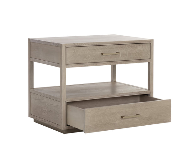 Sunpan Bridgerton Nightstand: Mid-Century Modern Oak Design with Soft Close Drawers and Open Shelf Space