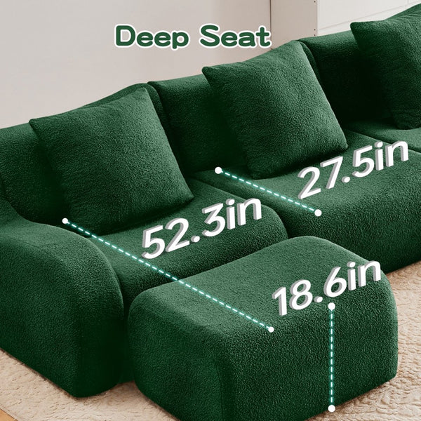 English Elm U-Shaped Plush Teddy Fabric Boneless Sofa - No Assembly, Ergonomic Curved Armrest, Anti-Slip Base W714S01442-GIGA