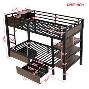 English Elm Full Size Metal Loft Bed with Stair Storage Shelves Bookshelf for Dorms Bedroom W1580S00346