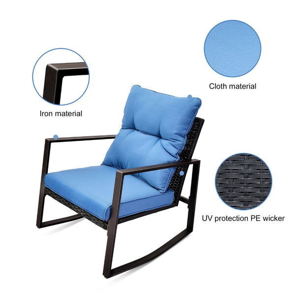 English Elm 3 Piece Outdoor Rocking Bistro Set Pe Wicker Steel Frame with Weather Resistant Cushions W2071P201034
