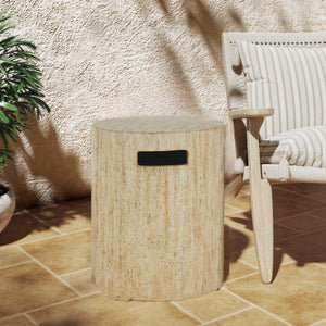 English Elm 16x20 Mgo Concrete Ribbed Outdoor Side Table with Hidden Propane Tank Storage Beige N772P293120T