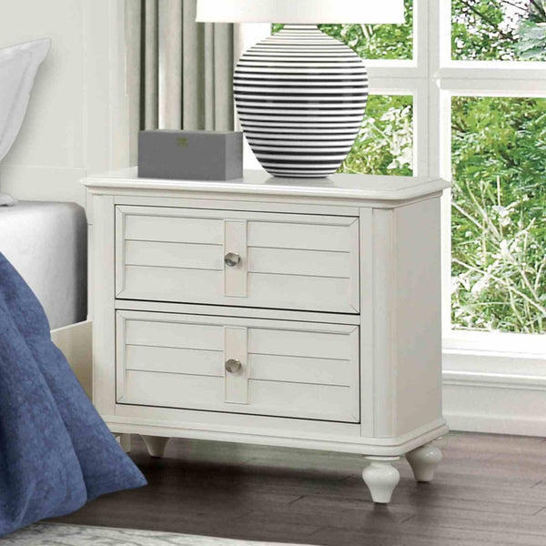 English Elm Coastal Antique White Nightstand Solid Rubberwood Two Drawers Dovetail Bedroom B2741P435892