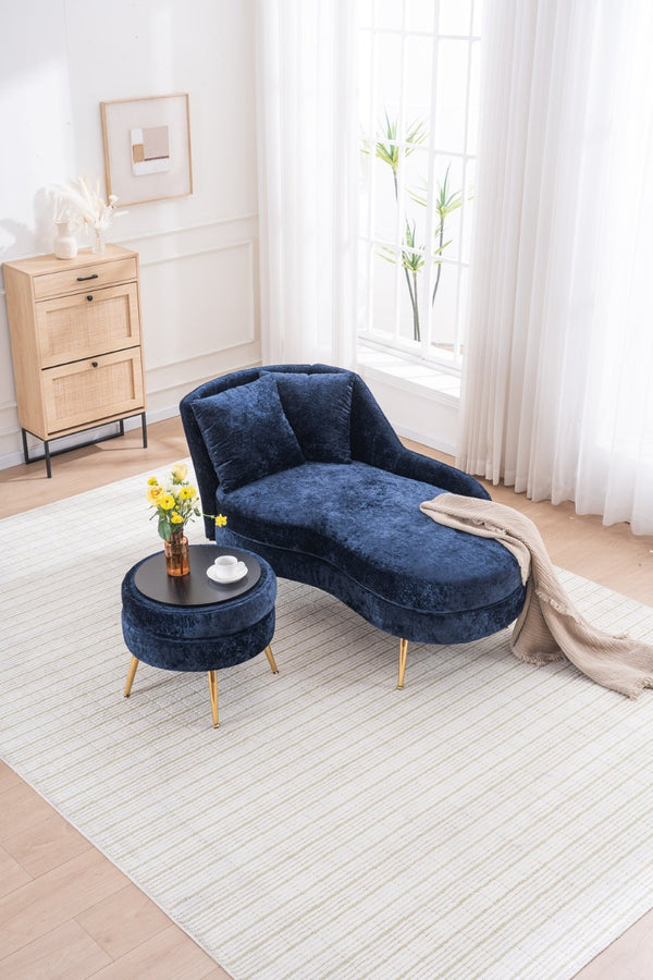 English Elm 58'' Chenille Chaise Lounge with Footstool Pocket Spring Comfort for Bedroom Living Room Blue W2363S00090