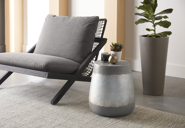 Sunpan Aries End Table - Stunning Metallic Accents with Industrial Grey Concrete for Indoor & Outdoor Use Silver