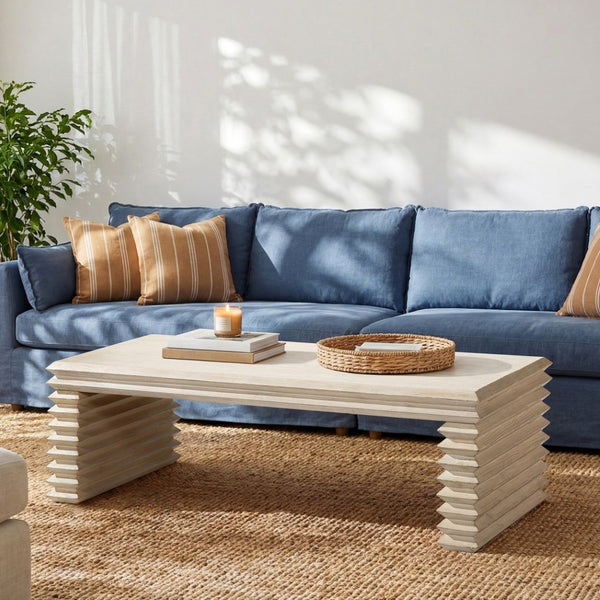 English Elm Veda Reclaimed Pine Geometric Waterfall Coffee Table Whitewashed Sculptural Living Room B2719P485503