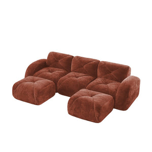 English Elm U-shaped Modular Velvet Sofa Tufted Cloud Seating for Living Room or Home Theater Red+Brown W714S01604