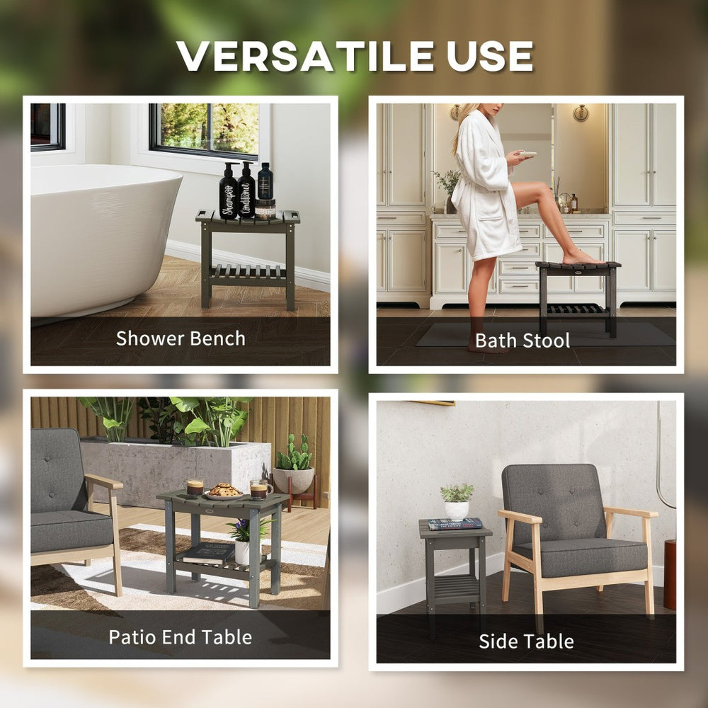 English Elm Outsunny Hdpe Shower Bench with Handles Wood Grain Stool Storage Shelf Bath Patio W2225P485639