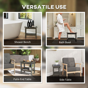 English Elm Outsunny Hdpe Shower Bench with Handles Wood Grain Stool Storage Shelf Bath Patio W2225P485639