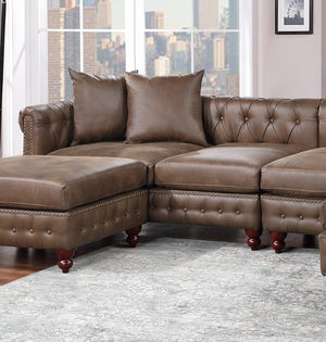English Elm Dark Coffee 4-Piece Sectional Set – Breathable Leatherette With Reversible Loveseats & Ottomans B011S01328