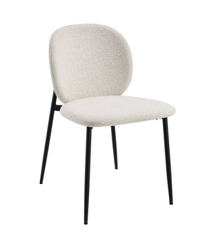 English Elm Klaus Modern White Bouclé Side Chair Set of 2 with Padded Seat & Back, Black Metal Frame, 220lb Capacity B2726P309349