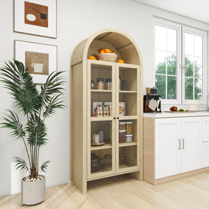 English Elm 70.28" Tall Arched Kitchen Pantry - Modern Farmhouse Cabinet With Adjustable Shelves For Versatile Storage W688P204446