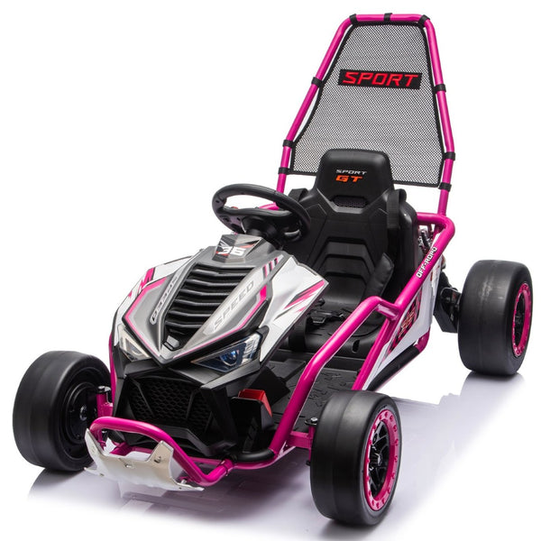 English Elm 24v Dual Motor Kids Go Kart with Drift Mode Roll Cage and Rear Suspension Ages 6 to 12 Rose Pink W1578P454058