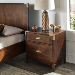 Julius Walnut 2-drawer Nightstand with Usb Ports and Gold Hardware