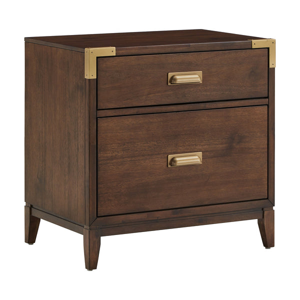 Julius Walnut 2-drawer Nightstand with Usb Ports and Gold Hardware