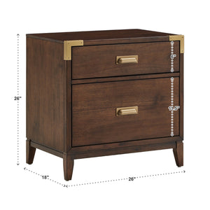 Julius Walnut 2-drawer Nightstand with Usb Ports and Gold Hardware
