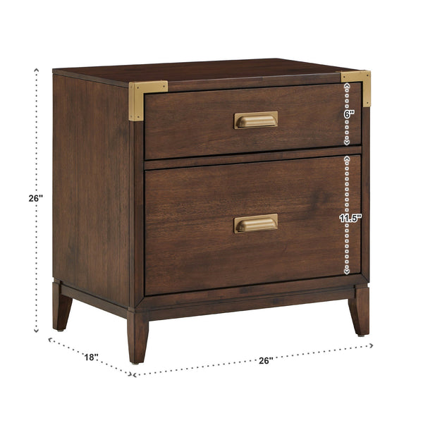 Julius Walnut 2-drawer Nightstand with Usb Ports and Gold Hardware