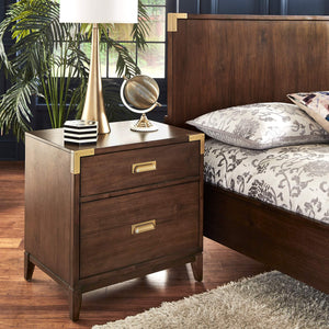 Julius Walnut 2-drawer Nightstand with Usb Ports and Gold Hardware