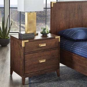 Julius Walnut 2-drawer Nightstand with Usb Ports and Gold Hardware