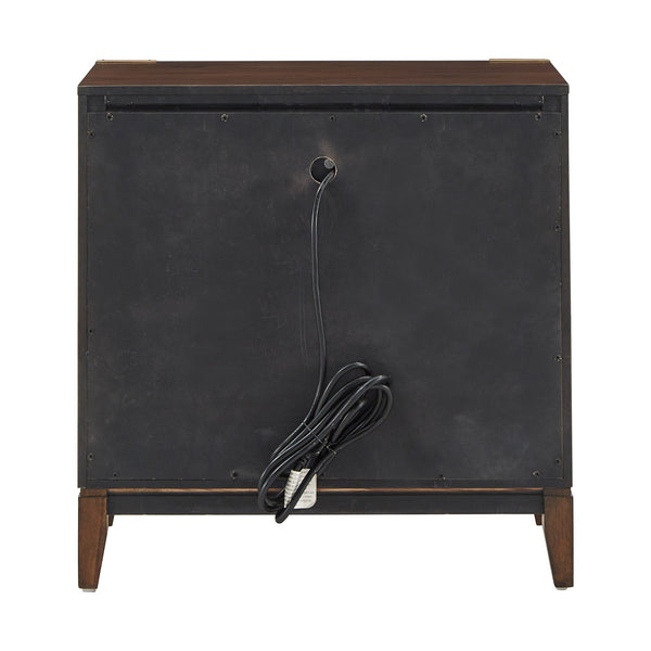 Julius Walnut 2-drawer Nightstand with Usb Ports and Gold Hardware