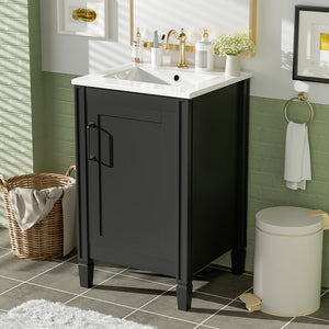 English Elm 20" Black Bathroom Vanity with Ceramic Sink, Soft-Close Door, U-Shaped Adjustable Shelf & Door Racks N729P299364B