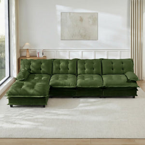 English Elm 138" Chenille Modular Cloud Sectional with Ottoman Deep Seat Lounge Sofa for Apartments Green W714S01732