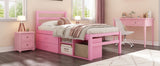 English Elm Twin Size Wood Platform Bed With Removable Storage Shelves, Built-In Two Storage Drawers For Added Convenience, Pink