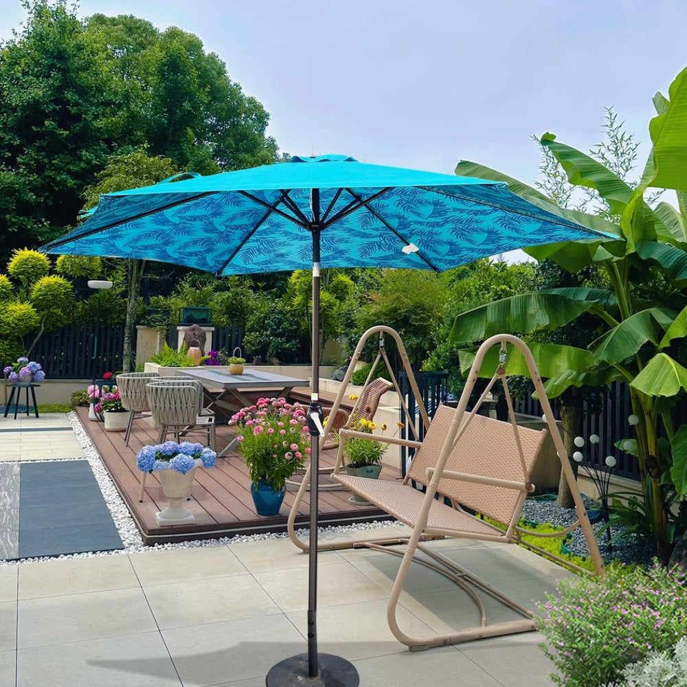 English Elm 9ft Outdoor Patio Umbrella Hexagonal Canopy Uv Resistant Tilt Vented Resort Style Pattern + Cyan W656P242107