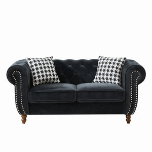 English Elm 67"Chesterfield Velvet 2-Seater Sofa with Nailhead Trim, Roll Arms, Hardwood Frame, Luxurious Comfort Black W3373S00011