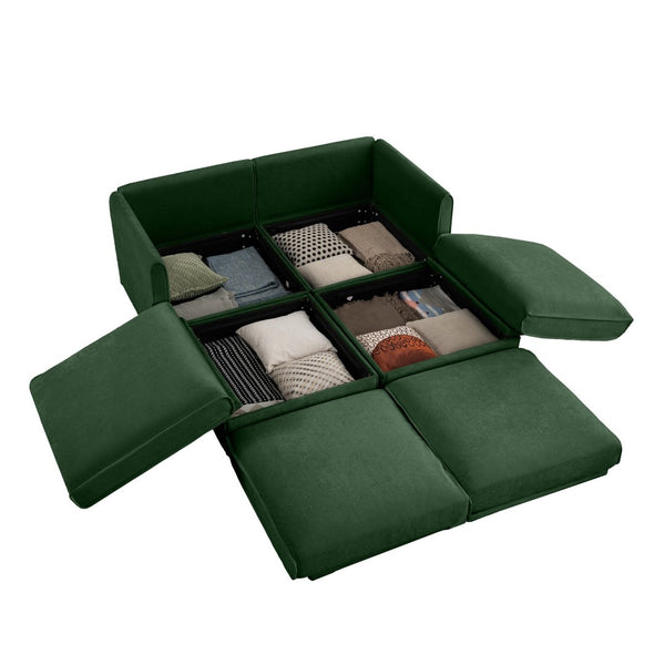 English Elm Stylish Green Chenille 2-Seater Sofa With Ottoman Storage, Ergonomic Support & Modern Elegance W714S01059-GIGA