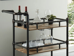 English Elm Industrial Industrial Style Antique Black Oak 3-Tier Serving Cart with Metal Pipe Frame, Wheels - Rustic Server B011P191544