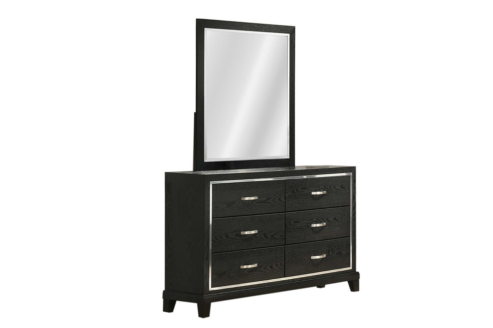 English Elm Contemporary Six Drawer Dresser Matte Black Finish Chrome Handles Tapered Legs Bedroom B011P447448