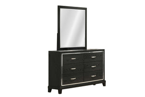 English Elm Contemporary Six Drawer Dresser Matte Black Finish Chrome Handles Tapered Legs Bedroom B011P447448