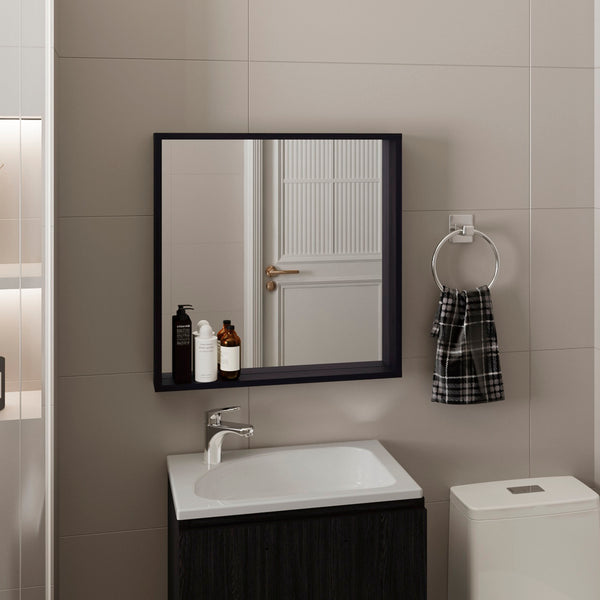 English Elm Dakota Wall-Mounted Medicine Cabinet with Mirror and Shelves, Black Engineered Wood Organizer B200P362002