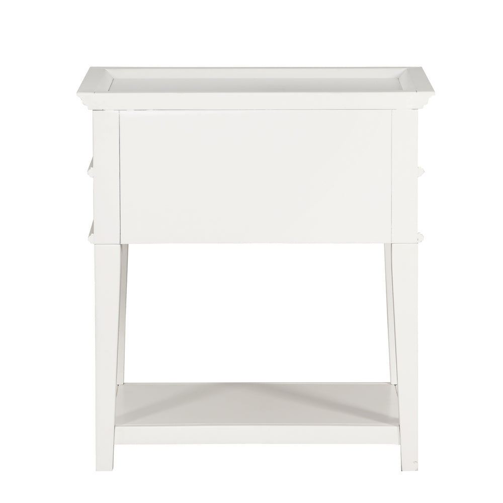 English Elm Carmona Midnight Blue Tray Top Nightstand with Two Drawers, Open Shelf, Brushed Gold Ring Pulls White B050P376937