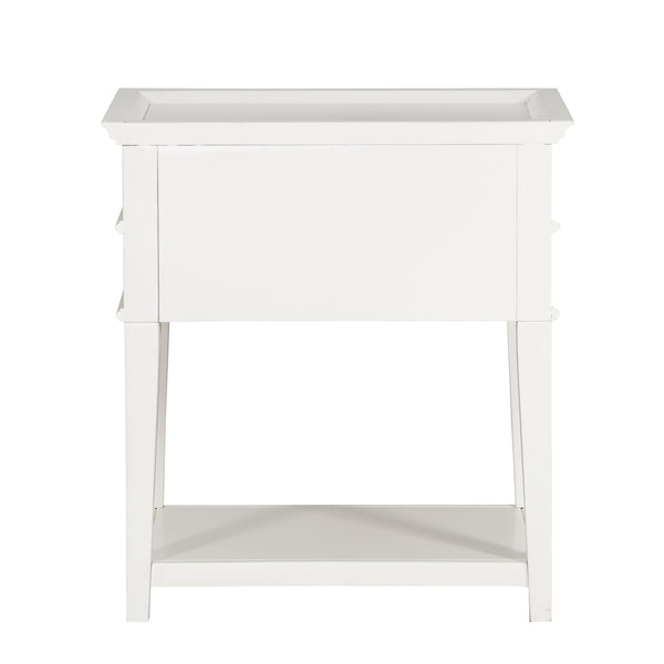 English Elm Carmona Midnight Blue Tray Top Nightstand with Two Drawers, Open Shelf, Brushed Gold Ring Pulls White B050P376937
