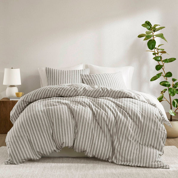 English Elm 3 Premium Queen Duvet Set with Breathable Rayon-Linen-Cotton Yarn Dye Face and Cotton Back, Soft Grey 12.01 L x 10.24 W x 5.71 H B035P319219