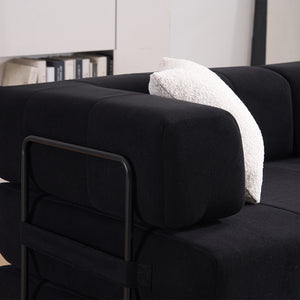 English Elm Folding Sofa Bed with Corduroy Cover, 78.5" Convertible Futon Couch, No-Assembly Foam Spring Mattress, Compact Sleeper for Living Room Black W2915P276677