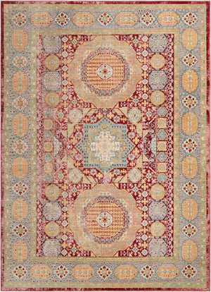 Unique Loom Austin Washington Machine Made Border Rug Beige, Cream/Ivory/Light Blue/Puce/Red/Yellow/Peach/Orange 7' 1" x 10' 0"