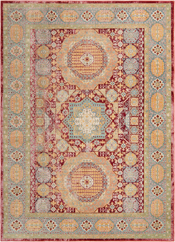 Unique Loom Austin Washington Machine Made Border Rug Beige, Cream/Ivory/Light Blue/Puce/Red/Yellow/Peach/Orange 7' 1" x 10' 0"