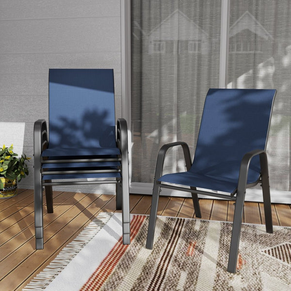 English Elm Outdoor Dining Chair Set of Four Teslin Fabric Powder Coated Frame Patio Seating Navy Blue W3979P402384
