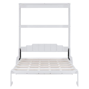 English Elm Queen Murphy Wall Bed with Integrated Chair Espresso Cabinet for Studio Apartments White LP000791AAK-3