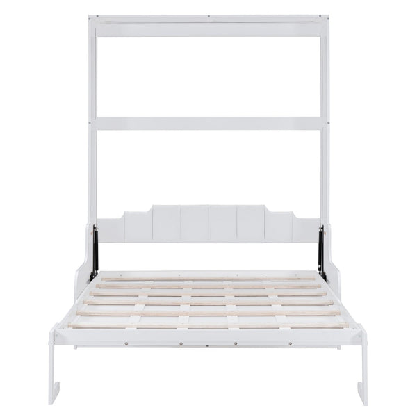 English Elm Queen Murphy Wall Bed with Integrated Chair Espresso Cabinet for Studio Apartments White LP000791AAK-3