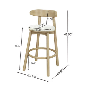 English Elm Christopher Knight Home® - Round Chunky Cushion Bar Stool with Curved Ergonomic Back, Solid Rubberwood Frame, Durable Comfort Beige,Natural Ash N771P346003A